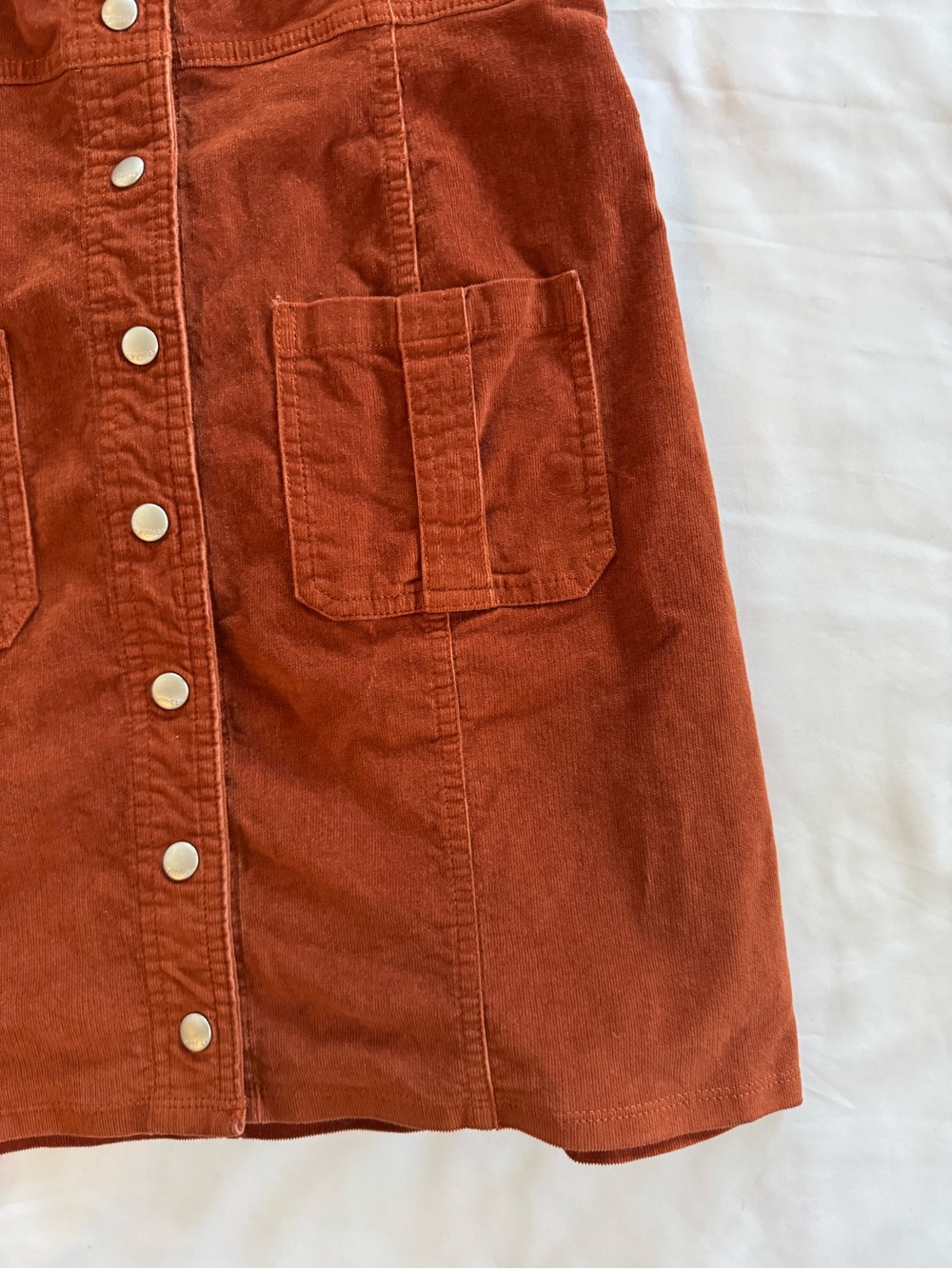 Express Burnt Orange Corduroy Button-Front Mini Dress - Picture 2 of 7